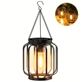 Соларен LED фенер, ретро стил, с верижки и кука