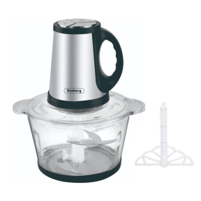 Кухненски чопър Rosberg R51111F, 2L, 400W, 3 скорости, Бъркалка за яйца, Стъклена кана, 4 ножа, Инокс/черен