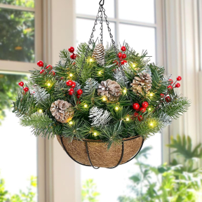 Изкуствeна коледна кошница с борови шишарки, 48х30 см