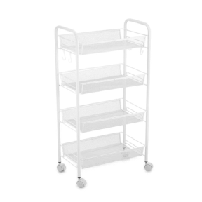 Стелаж на колела, 4 нива, 27x48x84 cм - бял