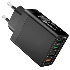 Адаптер за бързо зареждане с 4 USB порта - черен