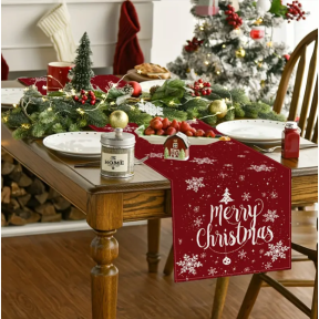 Коледен тишлайфер за маса със заснежен дизайн и празничен надпис, 40х150см./ 33х183см. Коледен тишлайфер за маса със заснежен дизайн и празничен надпис, 40х150см./ 33х183см.