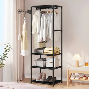 Метална етажерка със закачалки и 3 рафта за обувки и вещи