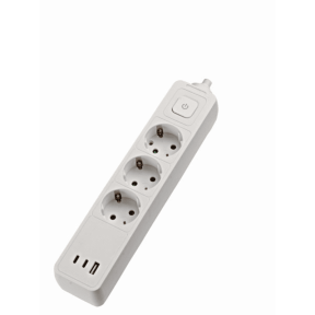 Разклонител 3 гнезда, USB-A + 2xUSB-C, 1.4 м., кабел 1.5 мм2 и ключ, 16A, 3680W max