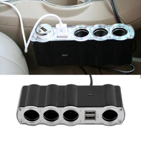 Разклонител за авто запалката с кабел Amio ,i 4 гнезда + 2 USB, WF-4008