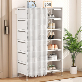 Шкаф за обувки и вещи, метална конструкция, 6 + 1 нива, със завеса
