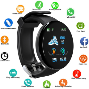  Смарт Часовник D18, Android, iOS/ Android, Bluetooth-Свързаност, Водоустойчив, Кръвно, Пулс