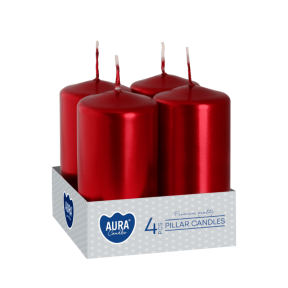 Свещи вотив 4 бр., ø3.8x8 см - червен металик