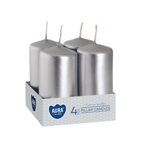 Свещи вотив 4 бр., ø3.8x8 см - сребърен металик