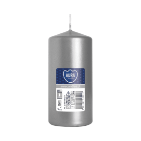 Свещ пилон, ø4.8x10 см - сребърен металик