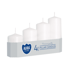 Свещ пилон 4 бр., ø5x7/9/11/13 см - бял