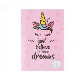 Тетрадка с меки корици, А5, малки квадратчета, 40 листа - розова с еднорог 